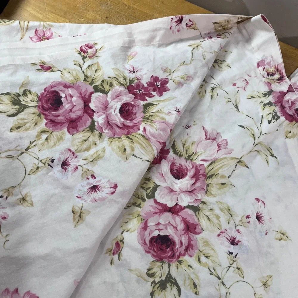 Vtg Laura Ashley Lifestyles Pink Rose Floral Curtain Panels 40x82 Set of 2